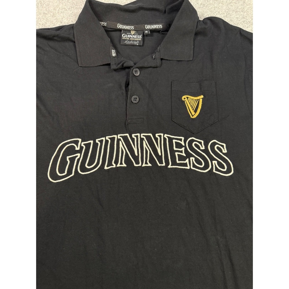 Guinness Official Merchandise Mens Black Embroidered Logo Pocket Polo Shirt XL